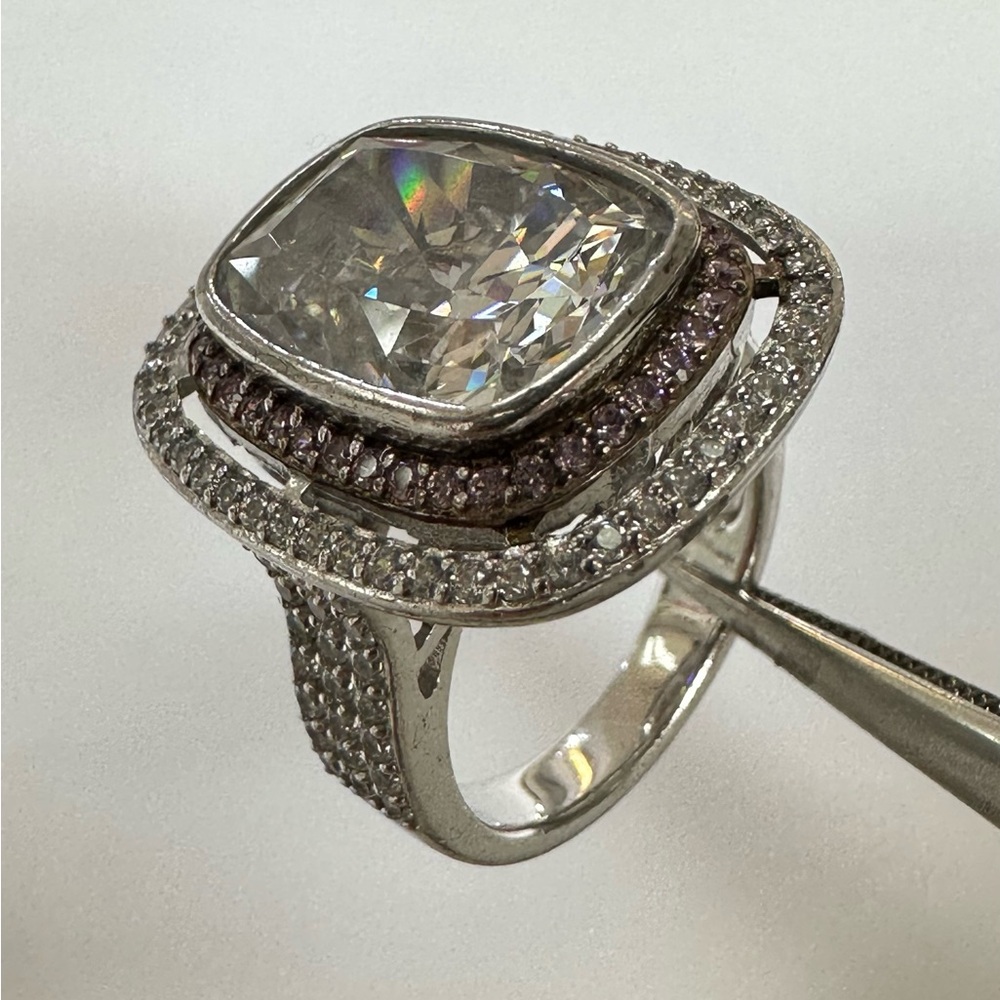 Elegant White and Purple Halo Cocktail Ring - Women Jewelry